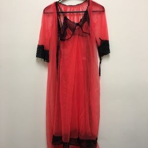 Fredrick’s of Hollywood red sheer gown with robe